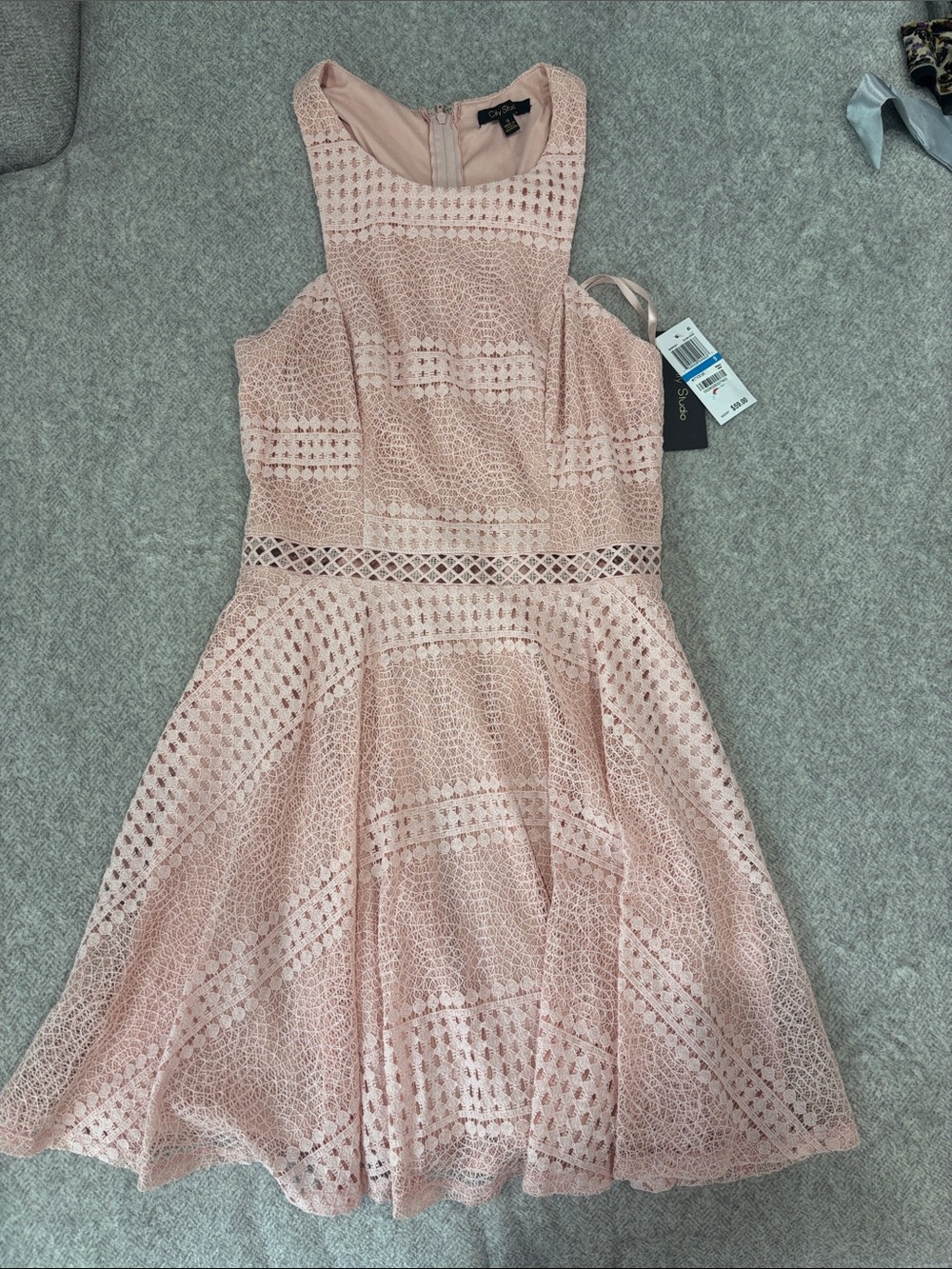 Blush Pink Lace Fit & Flare Dress